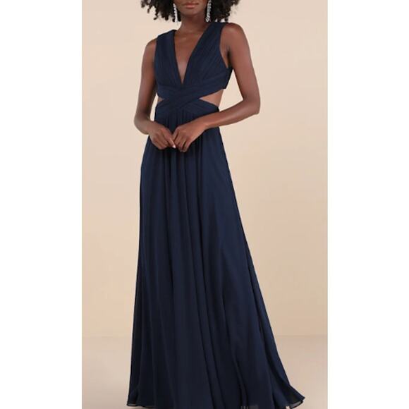 LULU'S M Vivid Imagination Navy Blue Cut out Maxi Party Formal Dress NEW B117 - Picture 1 of 8